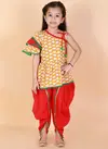 Yellow And Red Colour KID1 Mira Frilly Festive Wear Sleeves Peplum Top with Dhoti Girls Collection K22DG176YERD